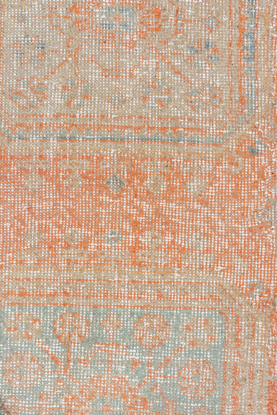 2' x 7' one-of-a-kind handmade vintage Oushak runner rug. Color palette: brown, pink, gray, light gray, off-white, orange