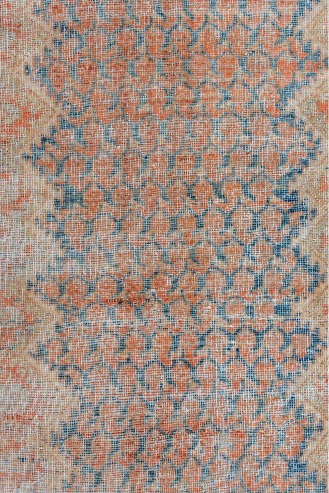 3' x 13' one-of-a-kind handmade vintage Mahal runner rug. Color palette: gray, pink, light gray, off-white, brown, silver