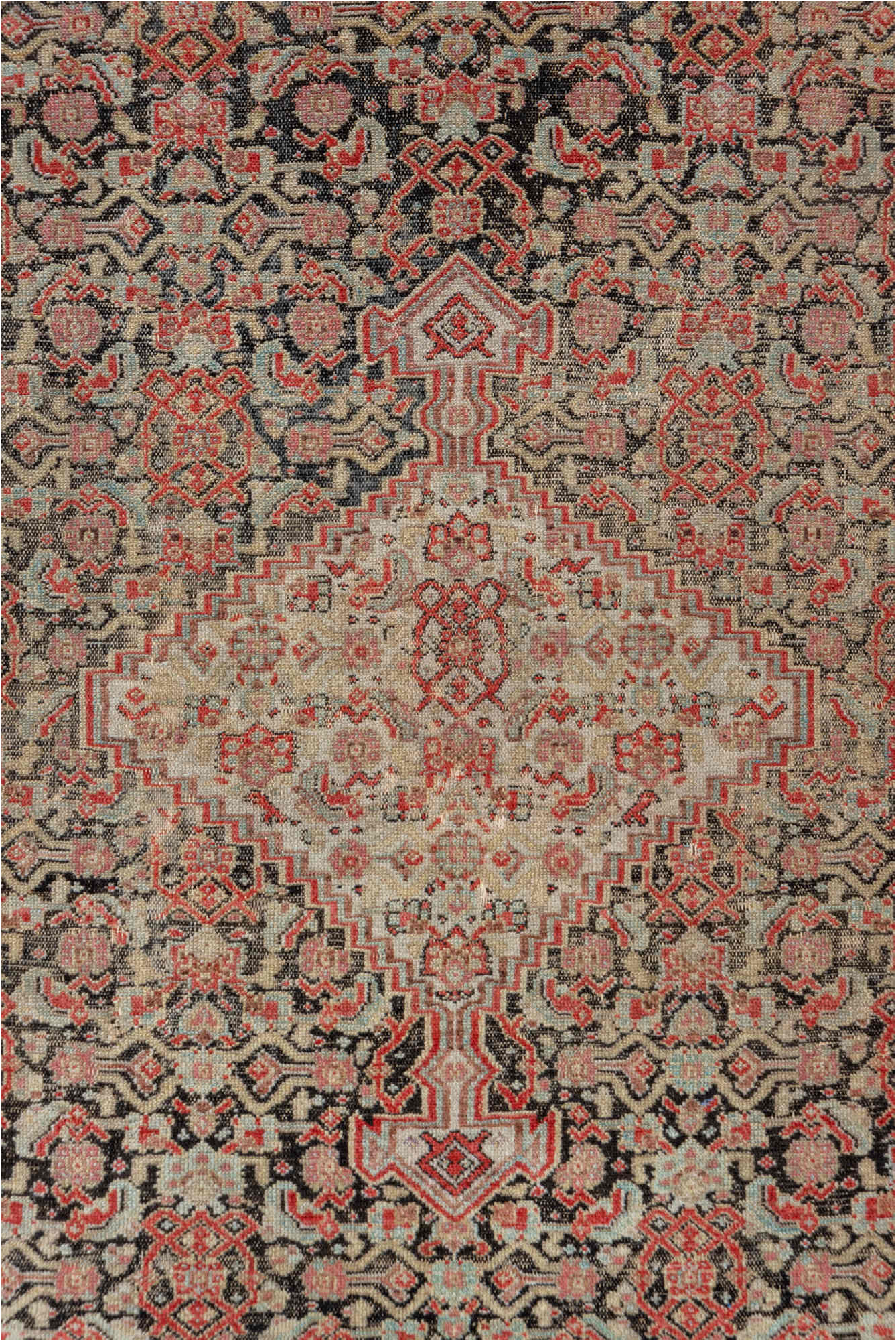 3' x 4' one-of-a-kind handmade vintage Senne small size rug. Color palette: brown, fire brick, pink, red, rosy brown