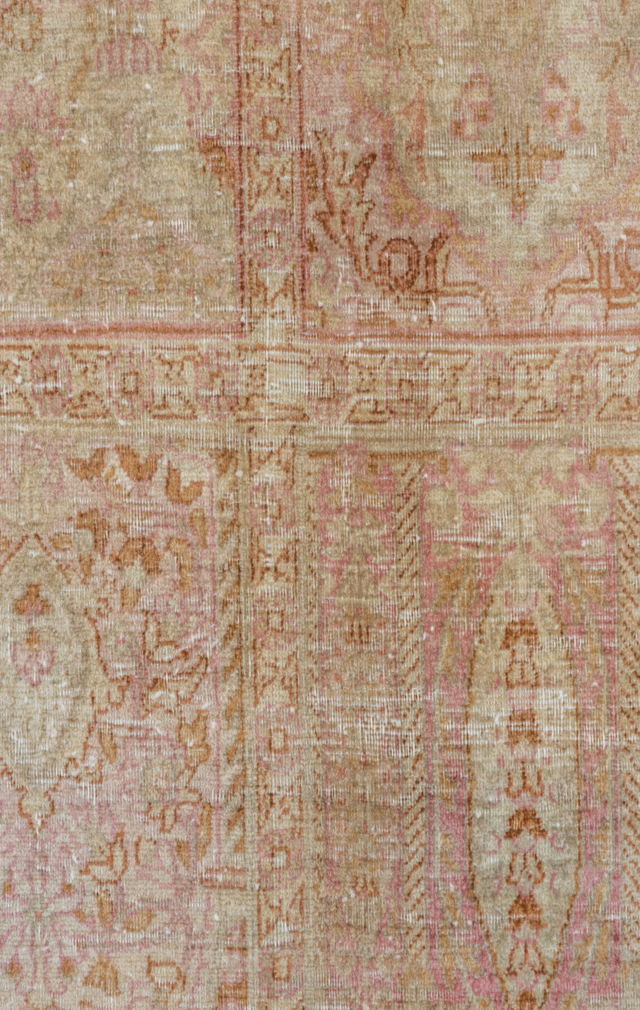 7' x 10' one-of-a-kind handmade vintage Kaisary large size rug. Color palette: pink, gray, light gray, brown, off-white