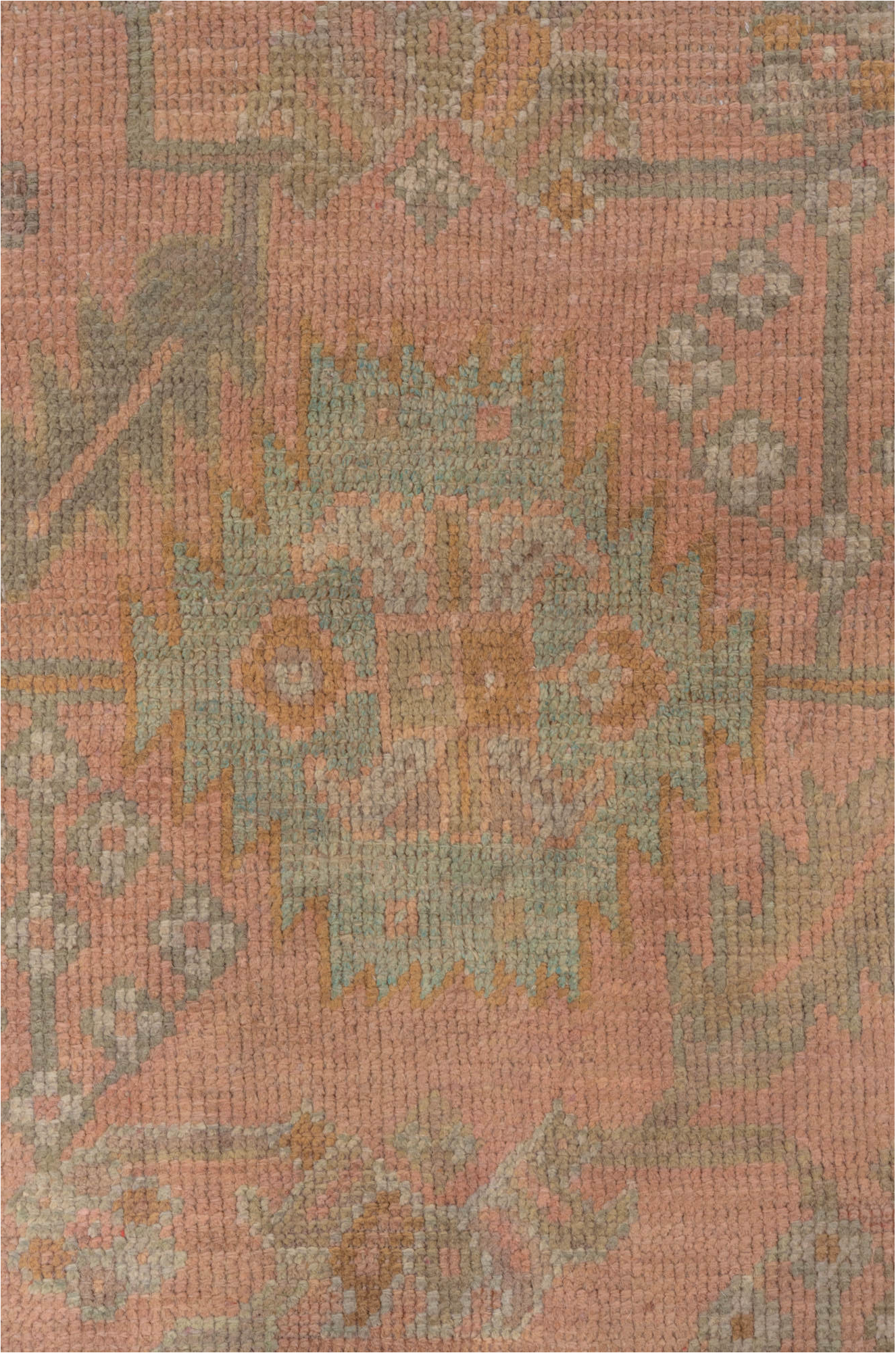 3' x 6' one-of-a-kind handmade vintage Oushak small size rug. Color palette: brown, gray, light gray, off-white, pink, snow