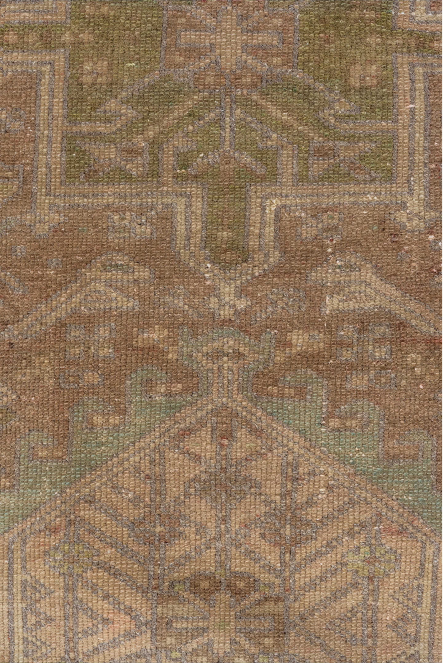 3' x 12' one-of-a-kind handmade vintage Karaje runner rug. Color palette: off-white, gray, brown, light gray, white, snow