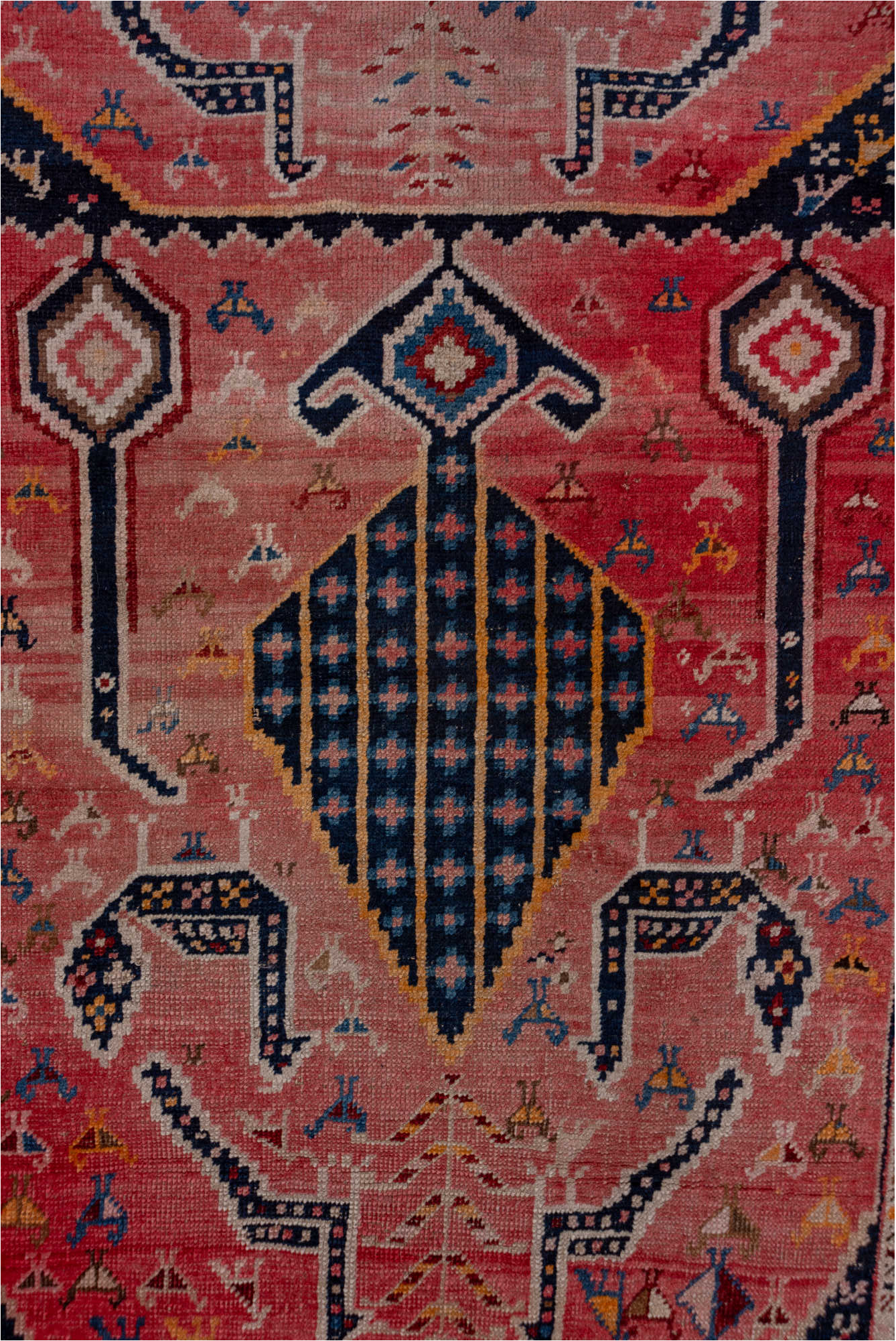 3' x 8' one-of-a-kind handmade vintage Karabagh runner rug. Color palette: black, blue, brown, burgundy, gray, pink, red