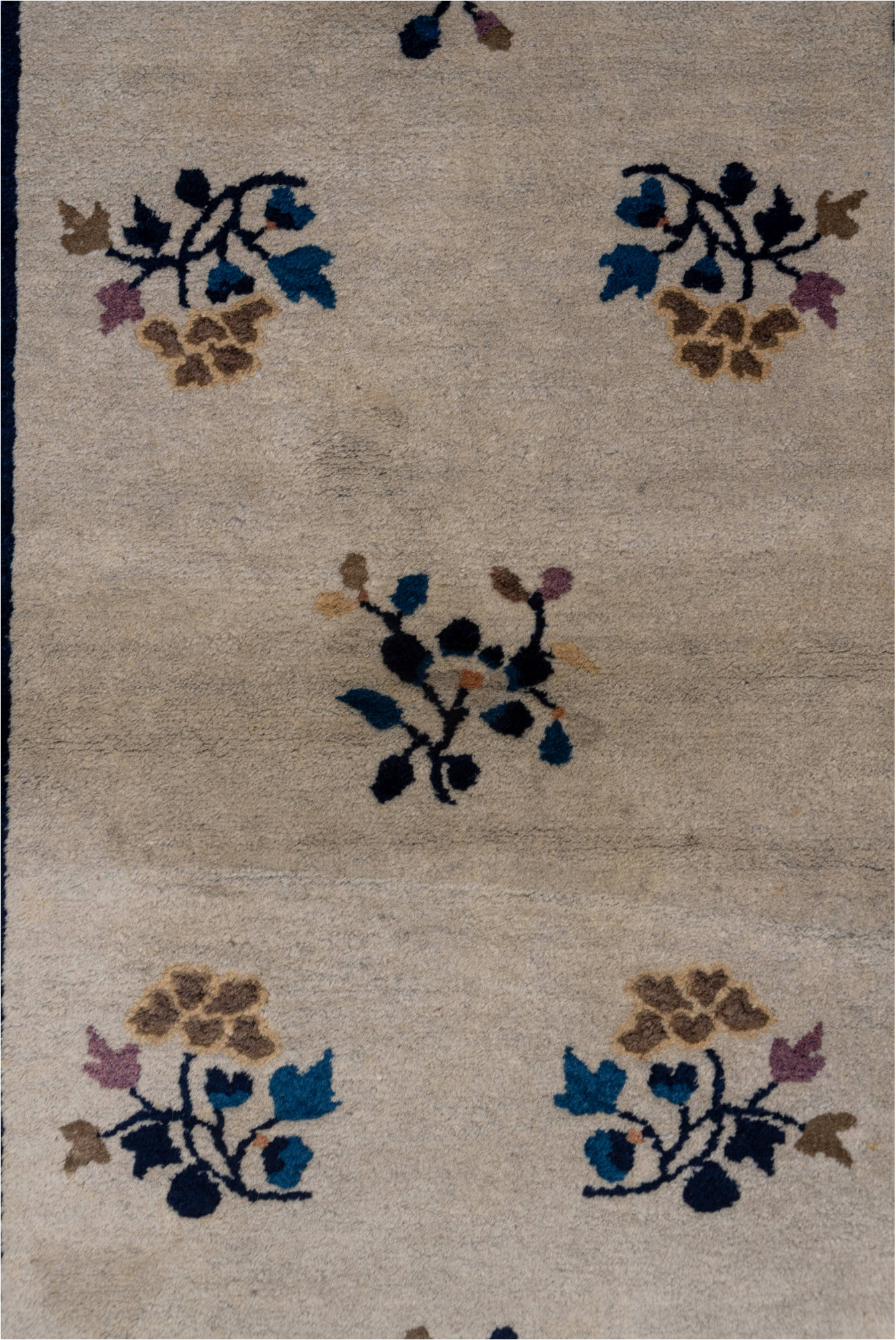 3' x 6' one-of-a-kind handmade vintage Chinese small size rug. Color palette: black, blue, gainsboro, gray, light gray