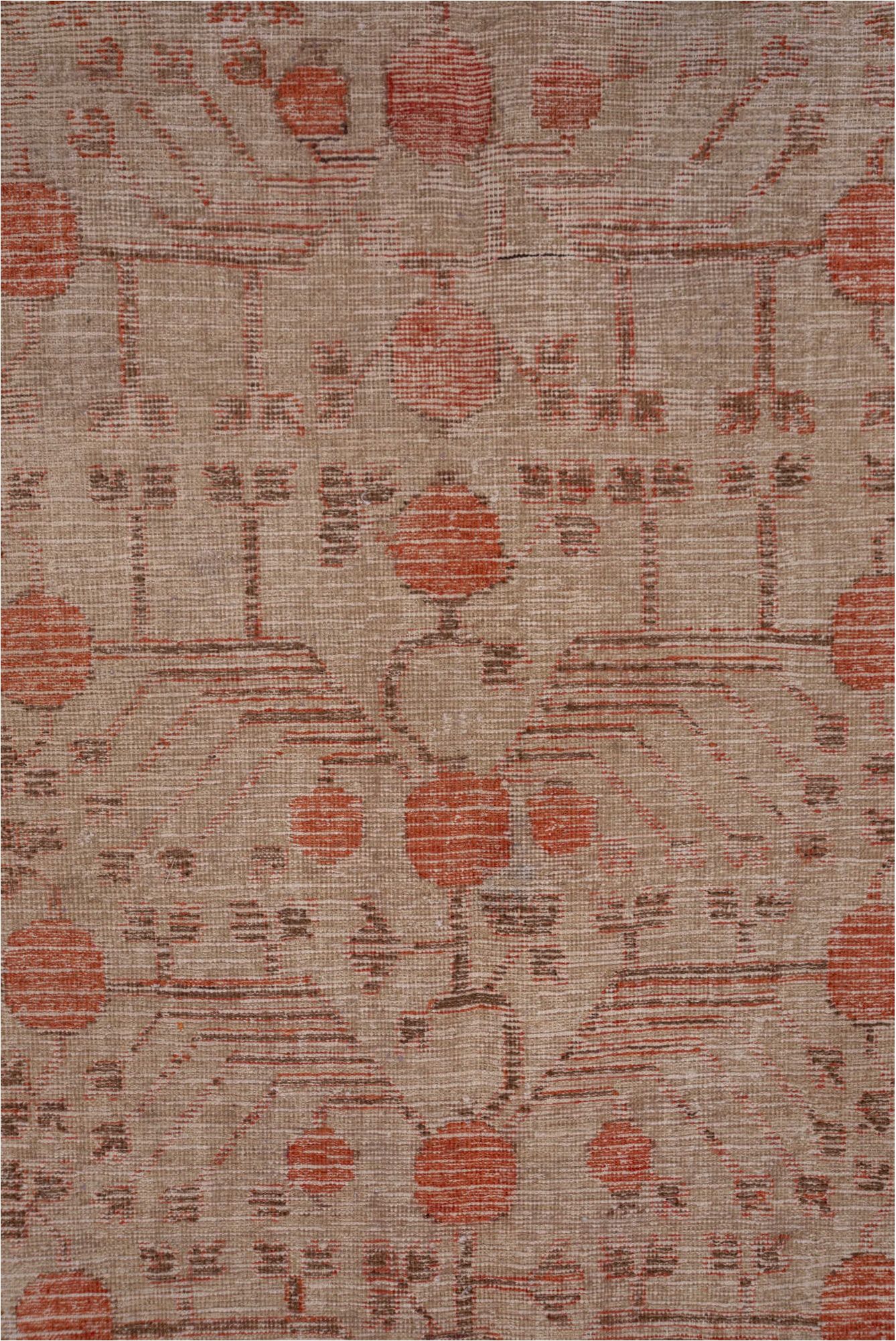 5' x 11' one-of-a-kind handmade vintage Khotan rug. Color palette: brown, gray, light gray, pink, red
