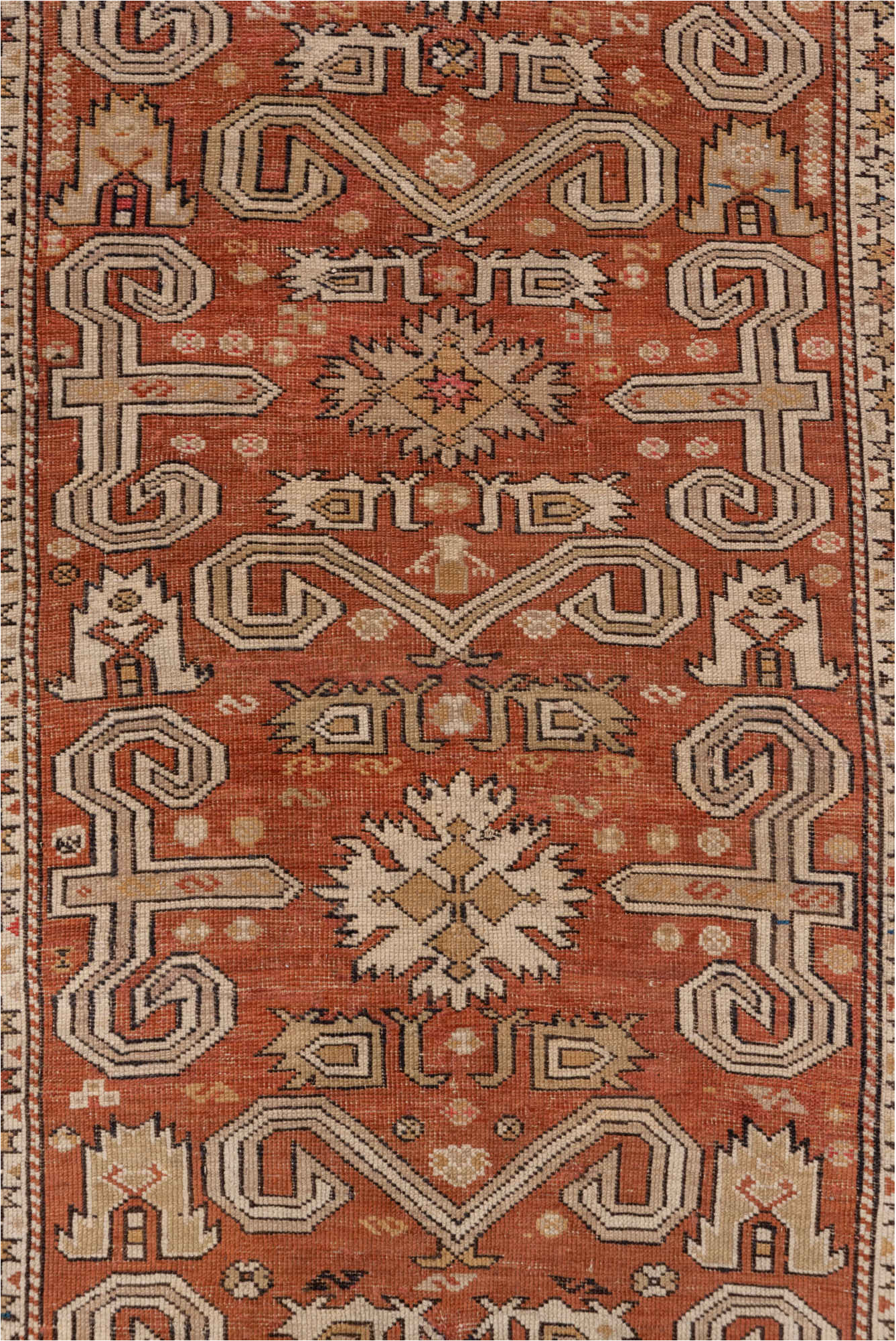 3' x 5' one-of-a-kind handmade vintage Shirvan small size rug. Color palette: blue, brown, gray, light gray, off-white, pink
