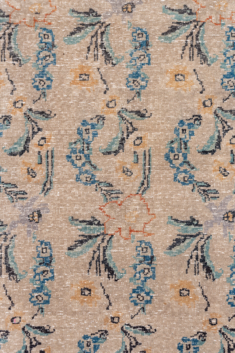 4' x 6' one-of-a-kind handmade vintage Oushak small size rug. Color palette: brown, gray, black, pink, off-white, light gray