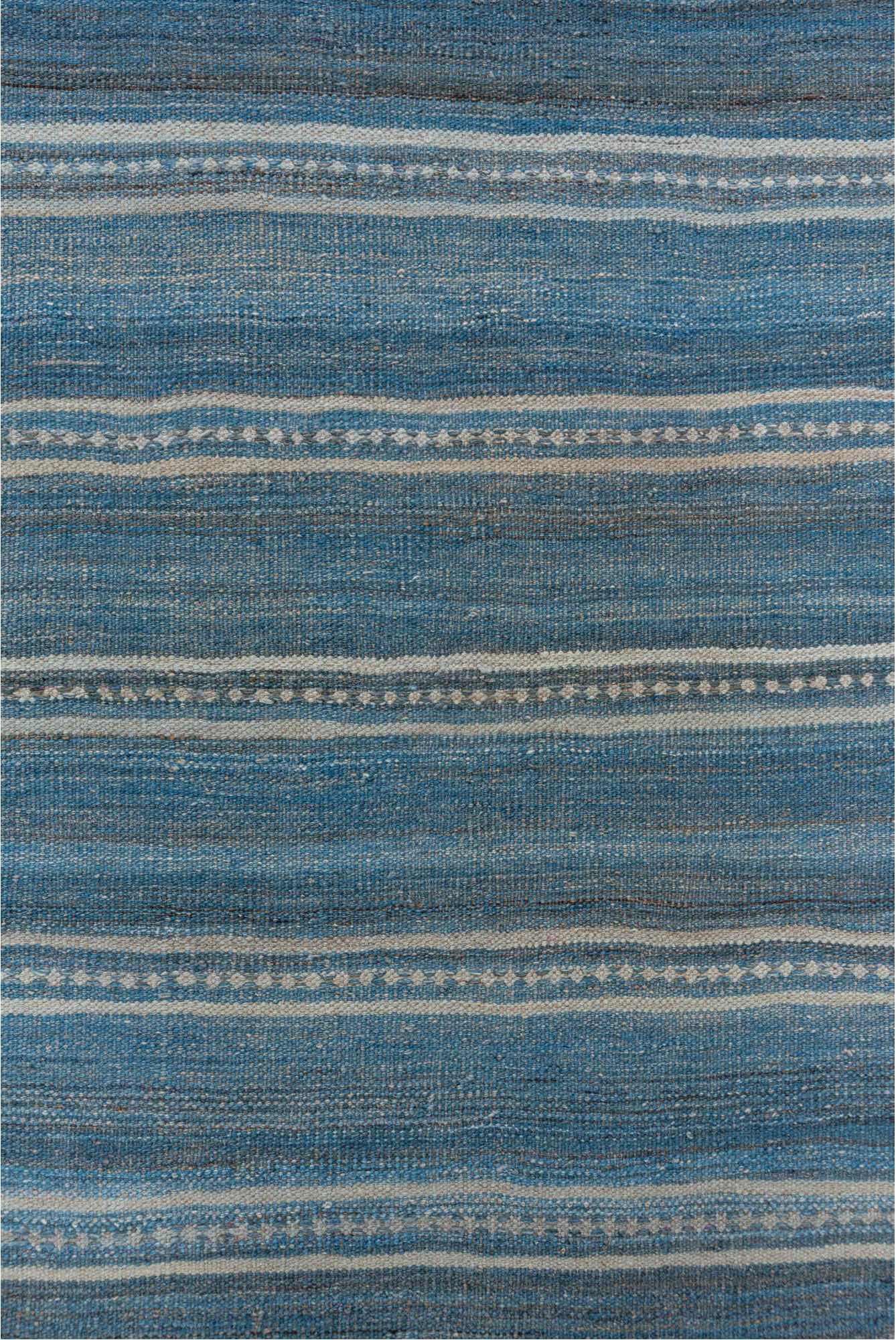 2' x 18' one-of-a-kind handmade vintage Kilim runner rug. Color palette: blue, dark gray, gray, light gray, light slate gray