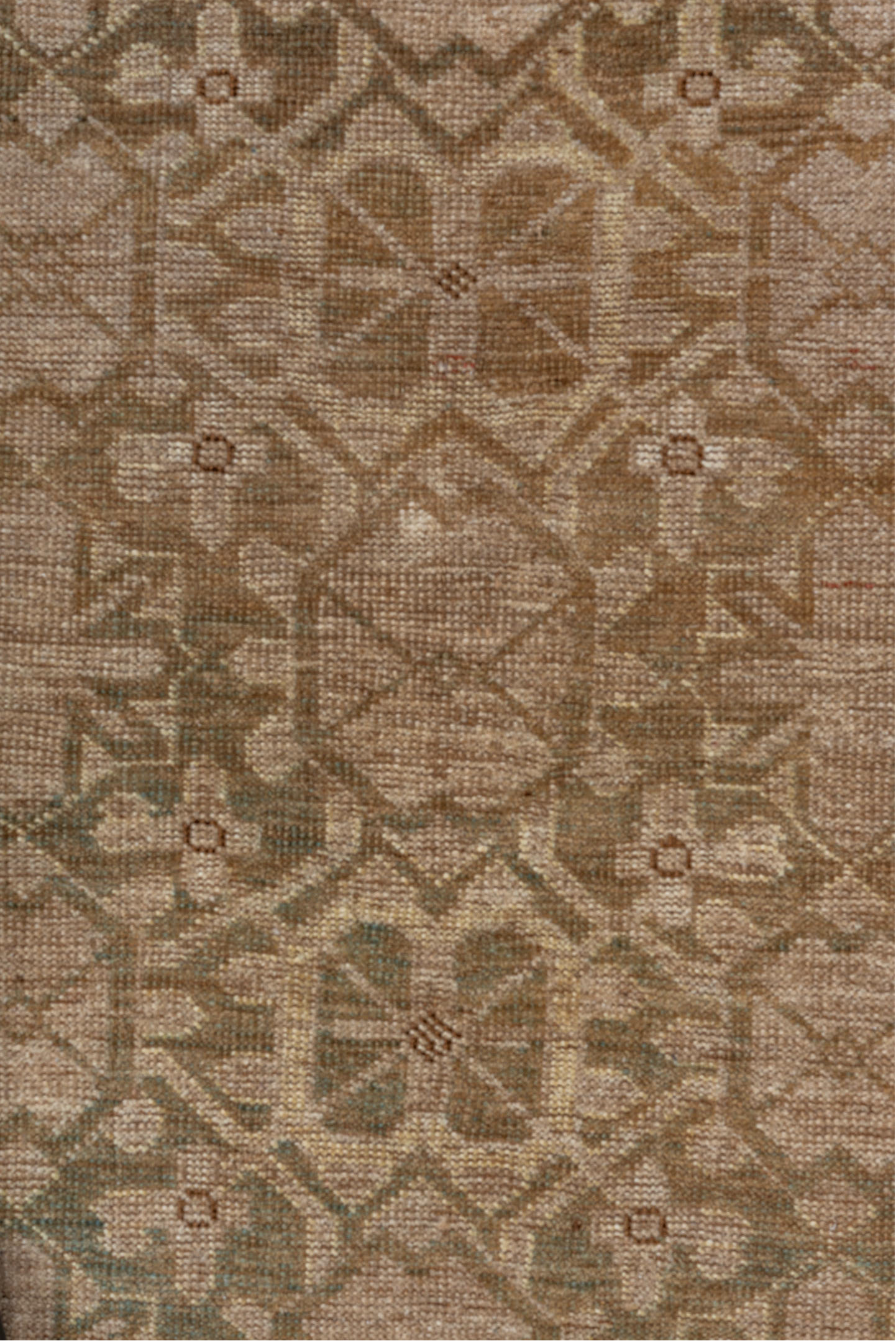 3' x 6' one-of-a-kind handmade vintage Afghan small size rug. Color palette: brown, pink, off-white