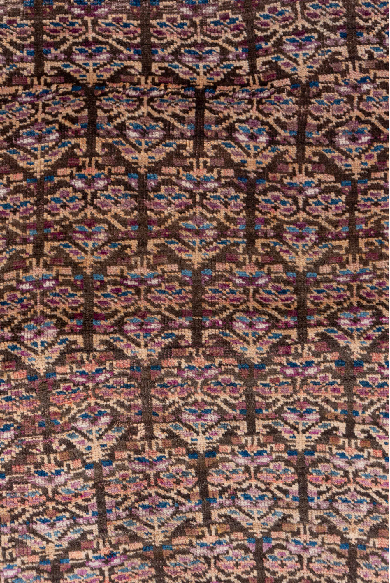 3' x 6' one-of-a-kind handmade vintage Kurd small size rug. Color palette: blue, brown, fiord, gray, pink, redwood