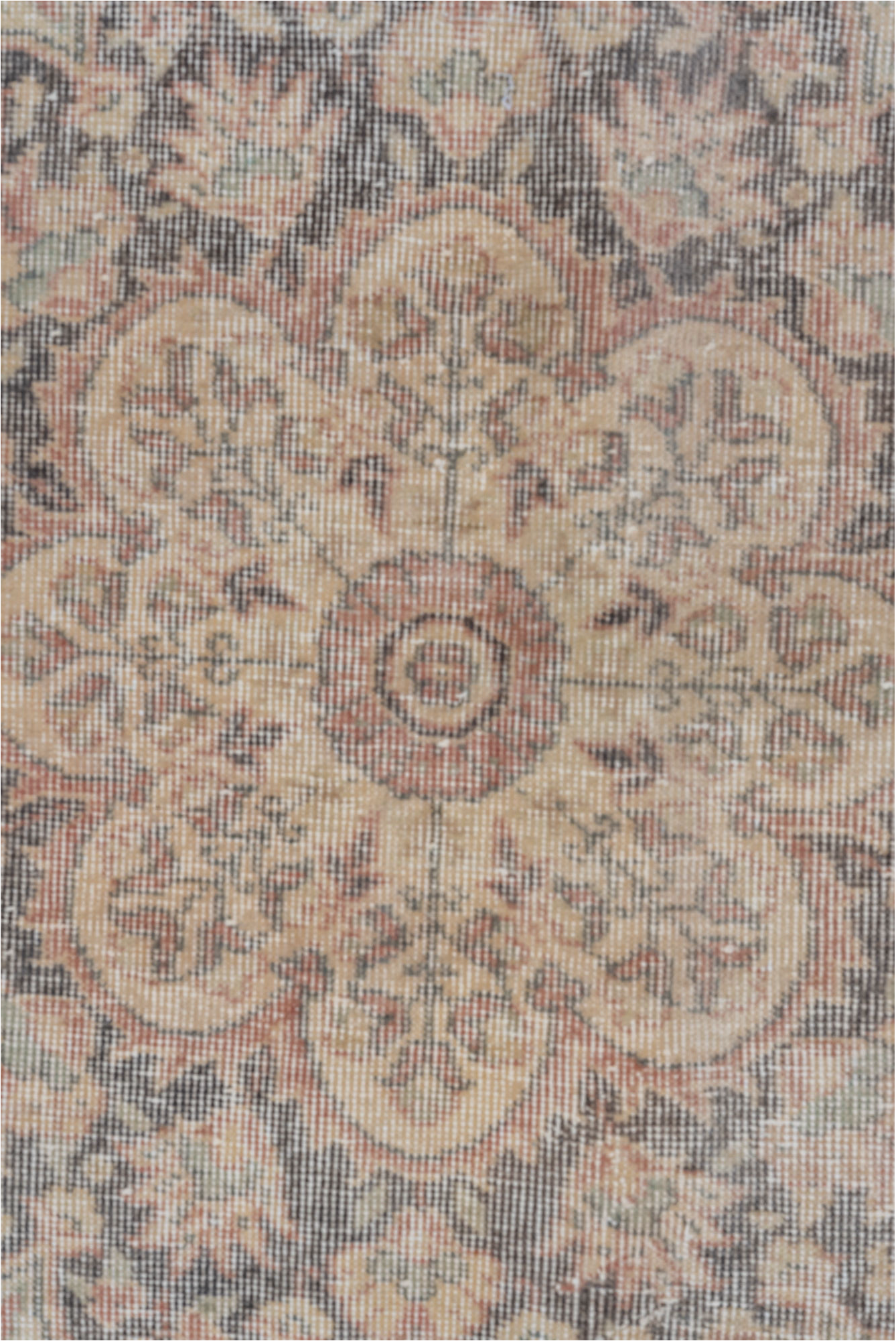 6' x 9' one-of-a-kind handmade vintage Oushak medium size rug. Color palette: gray, light gray, off-white, pink