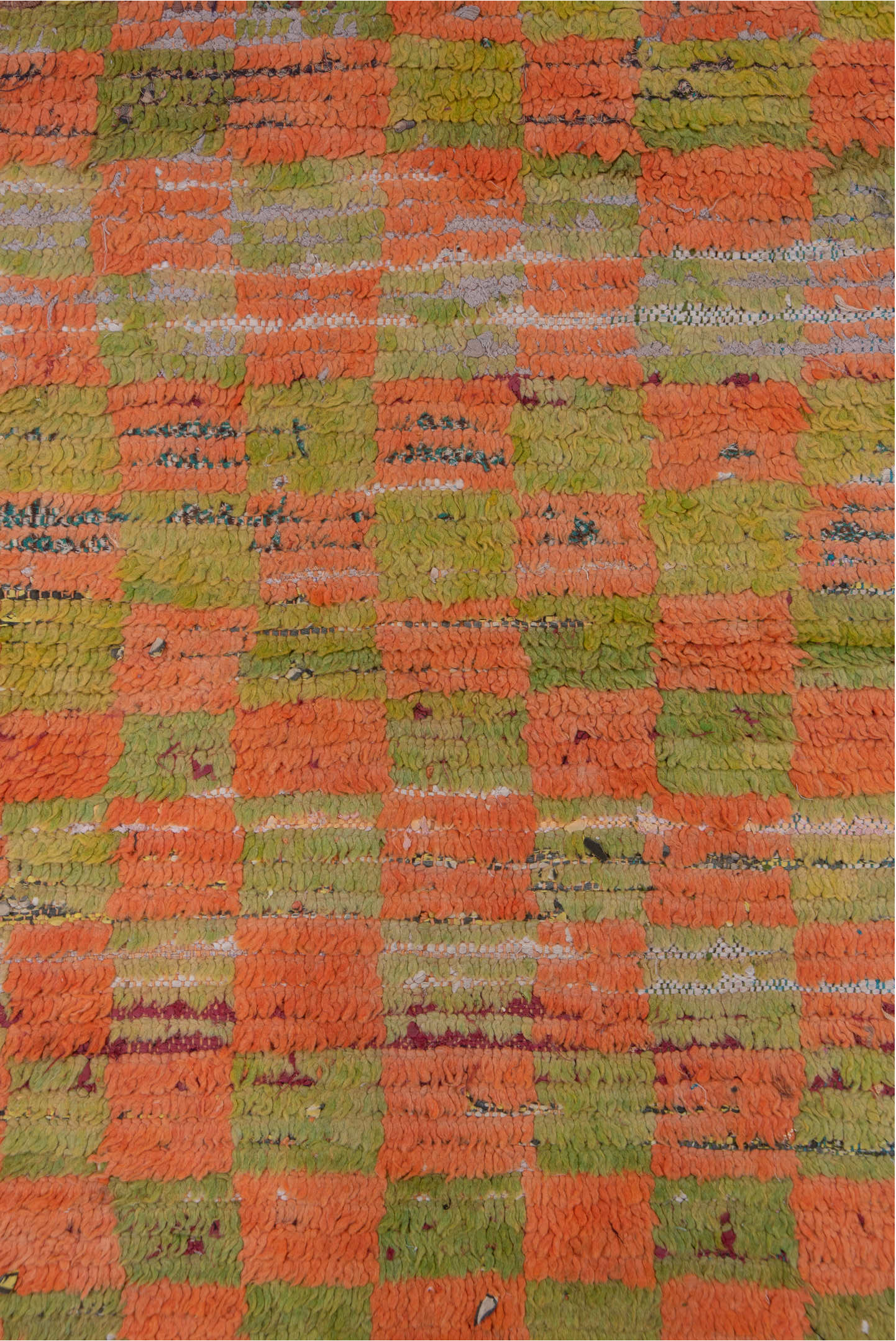 2' x 6' one-of-a-kind handmade vintage Moroccan runner rug. Color palette: brown, gray, light gray, off-white, orange, pink