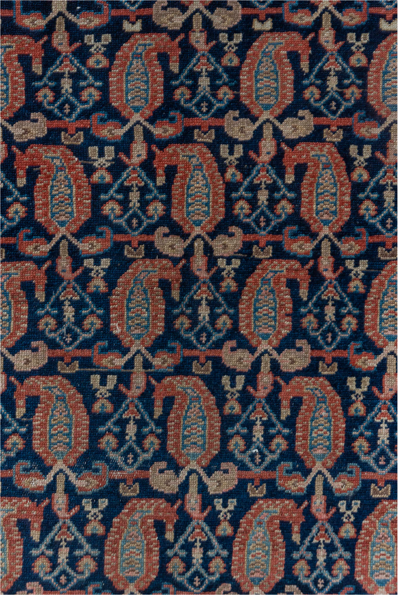 4' x 5' one-of-a-kind handmade vintage Malayer small size rug. Color palette: black, blue, brown, gray, light gray, pink