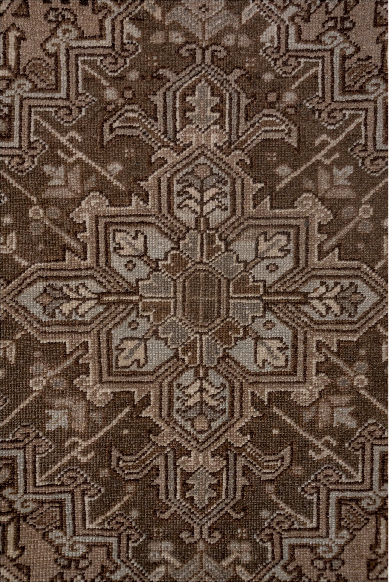 7' x 9' one-of-a-kind handmade vintage Heriz rug. Color palette: brown, gray, off-white, pink, snow, white, whitesmoke