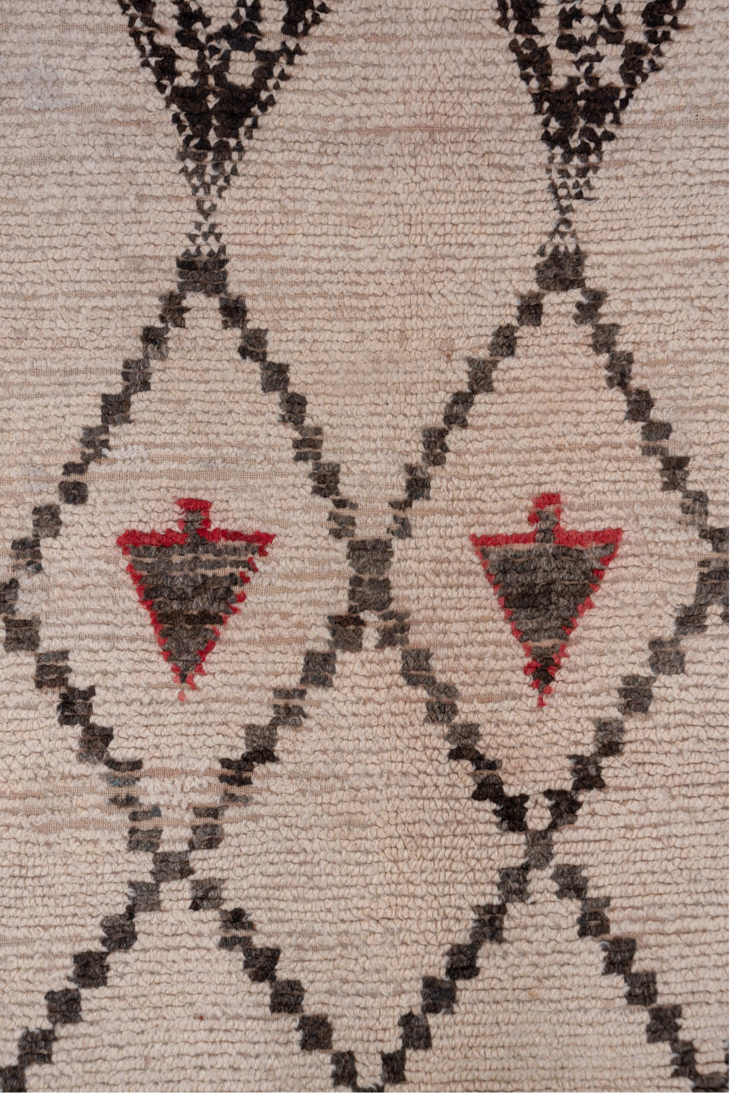 6' x 11' one-of-a-kind handmade vintage Moroccan large size rug. Color palette: gray, brown, red, pink, light gray