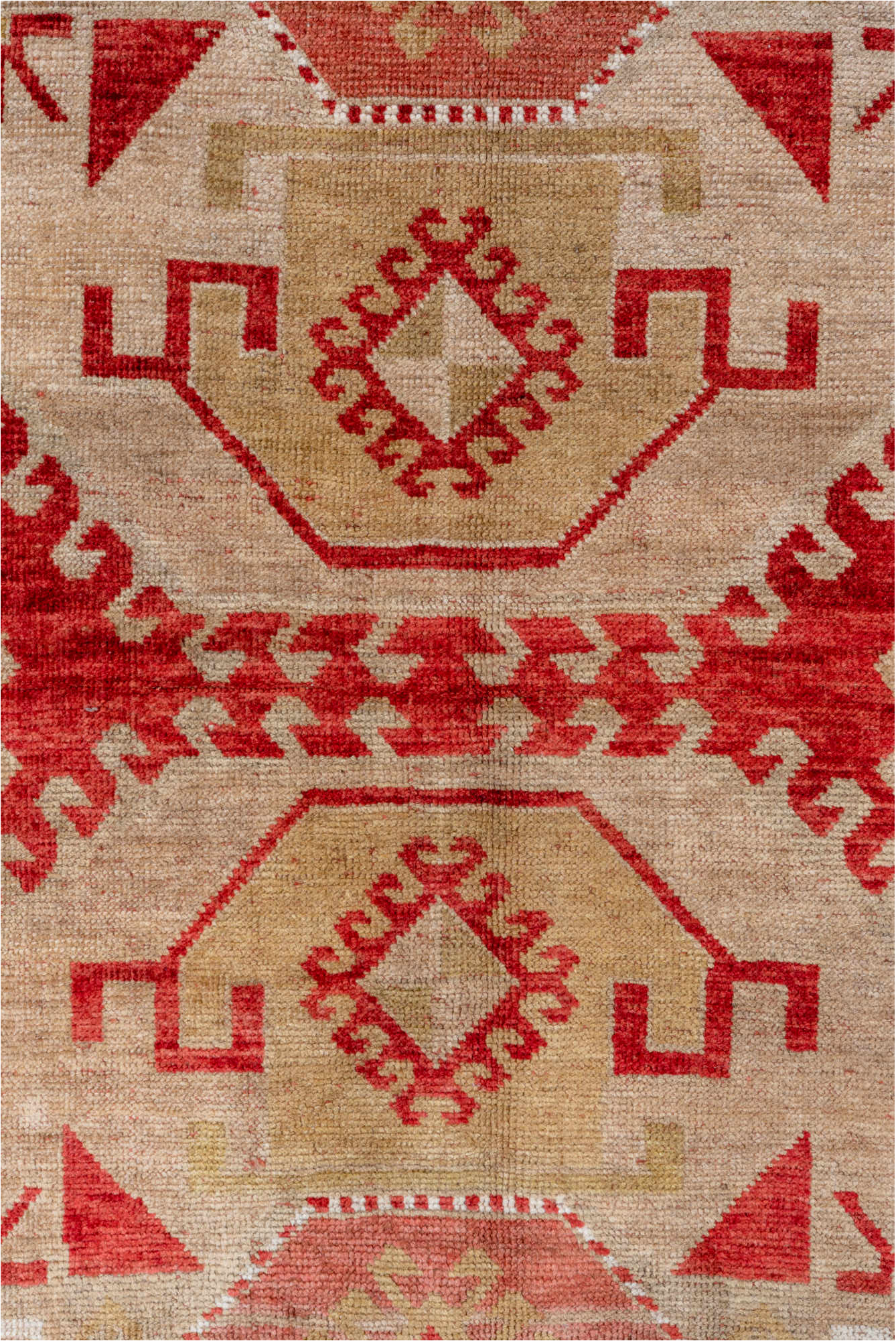 4' x 7' one-of-a-kind handmade vintage Caucasian rug. Color palette: brown, gray, light gray, off-white, pink, red