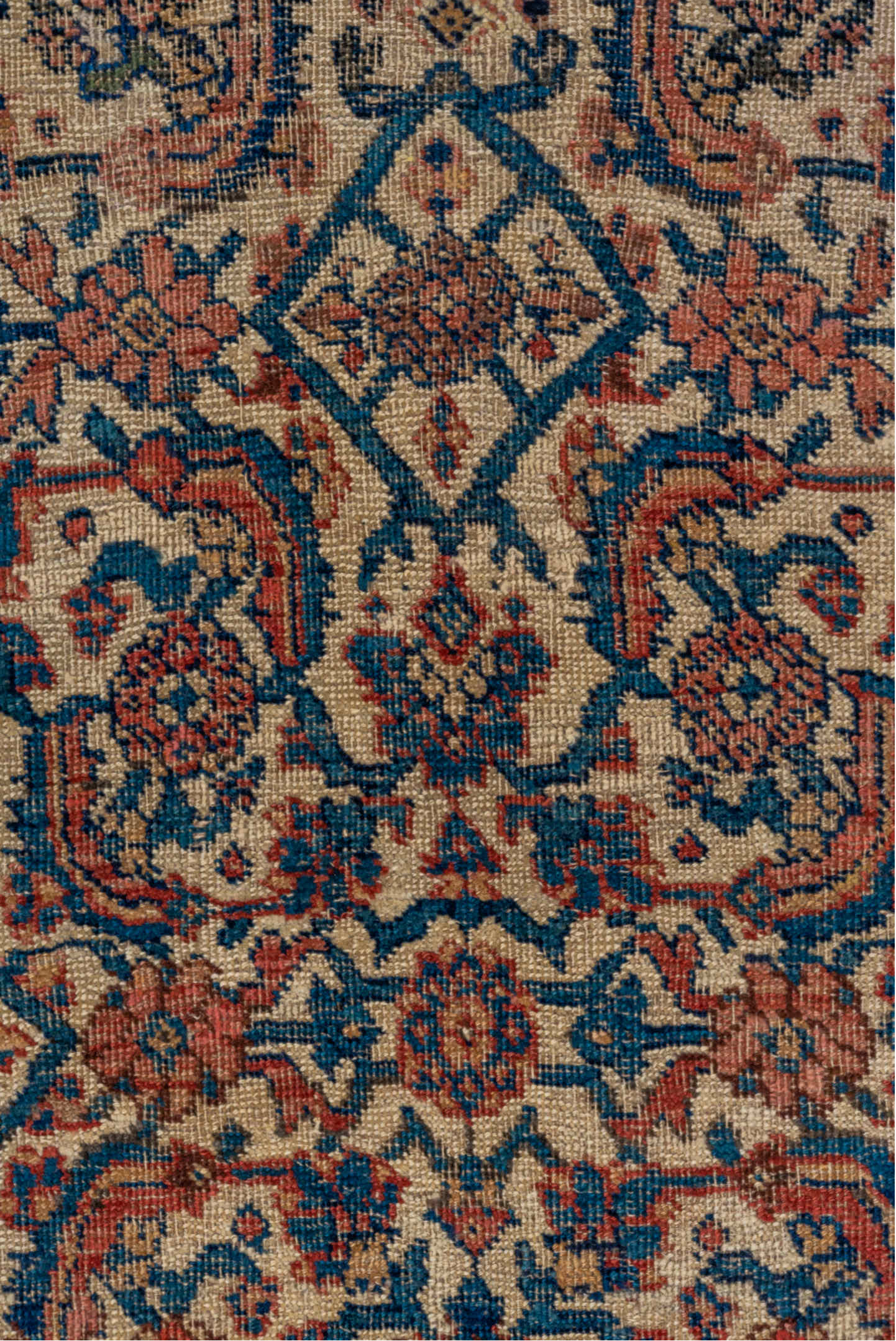 4' x 7' one-of-a-kind handmade vintage Bidjar rug. Color palette: brown, red, gray, black, blue, redwood