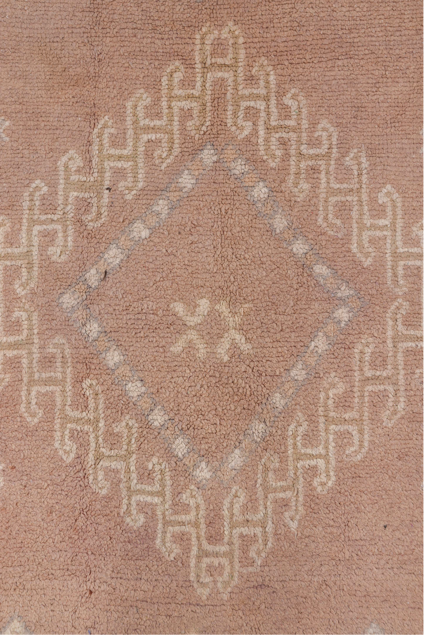 6' x 16' one-of-a-kind handmade vintage Moroccan rug. Color palette: brown, gray, pink, off-white, white, snow, whitesmoke