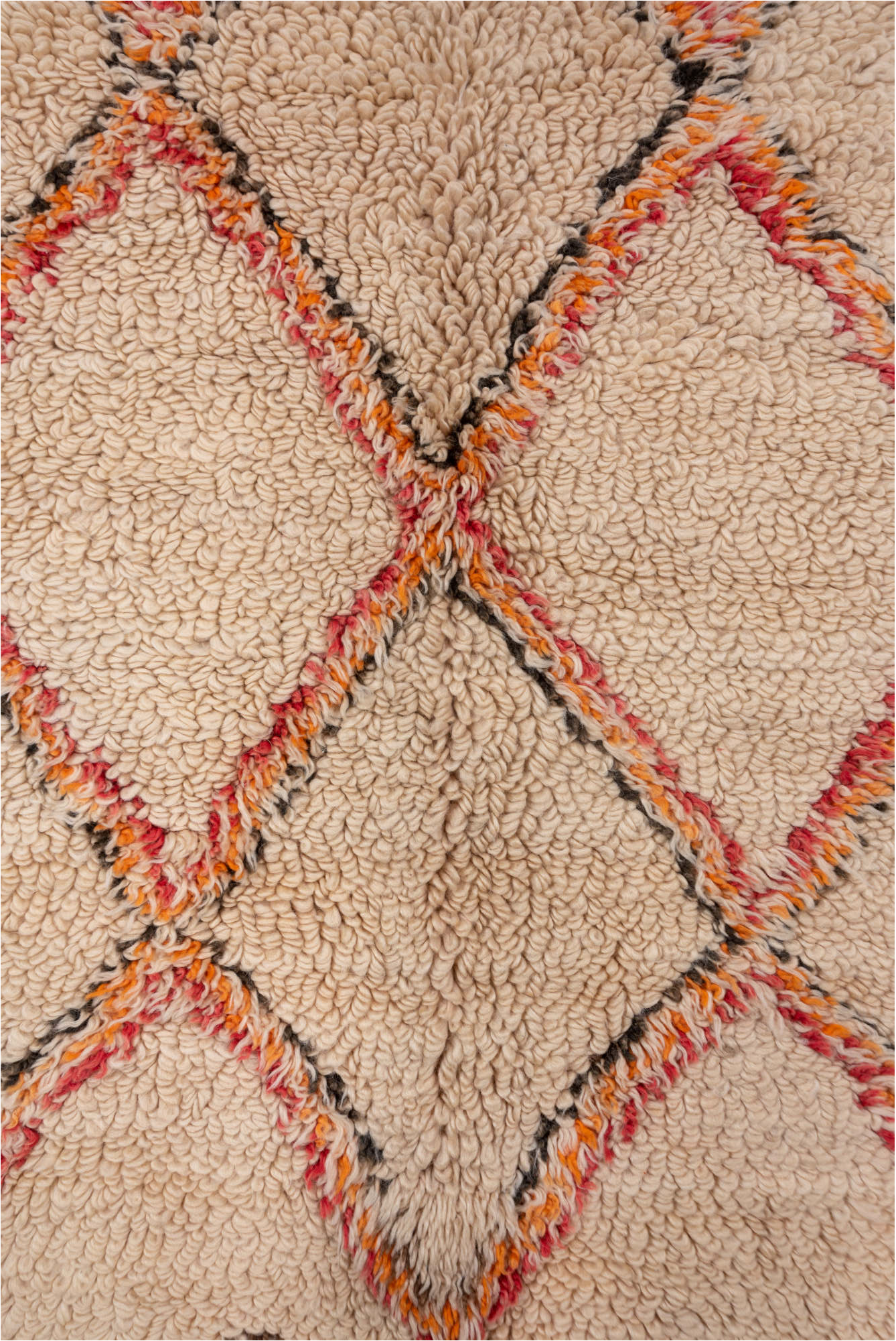 6' x 8' one-of-a-kind handmade vintage Moroccan medium size rug. Color palette: brown, gray, light gray, off-white, orange