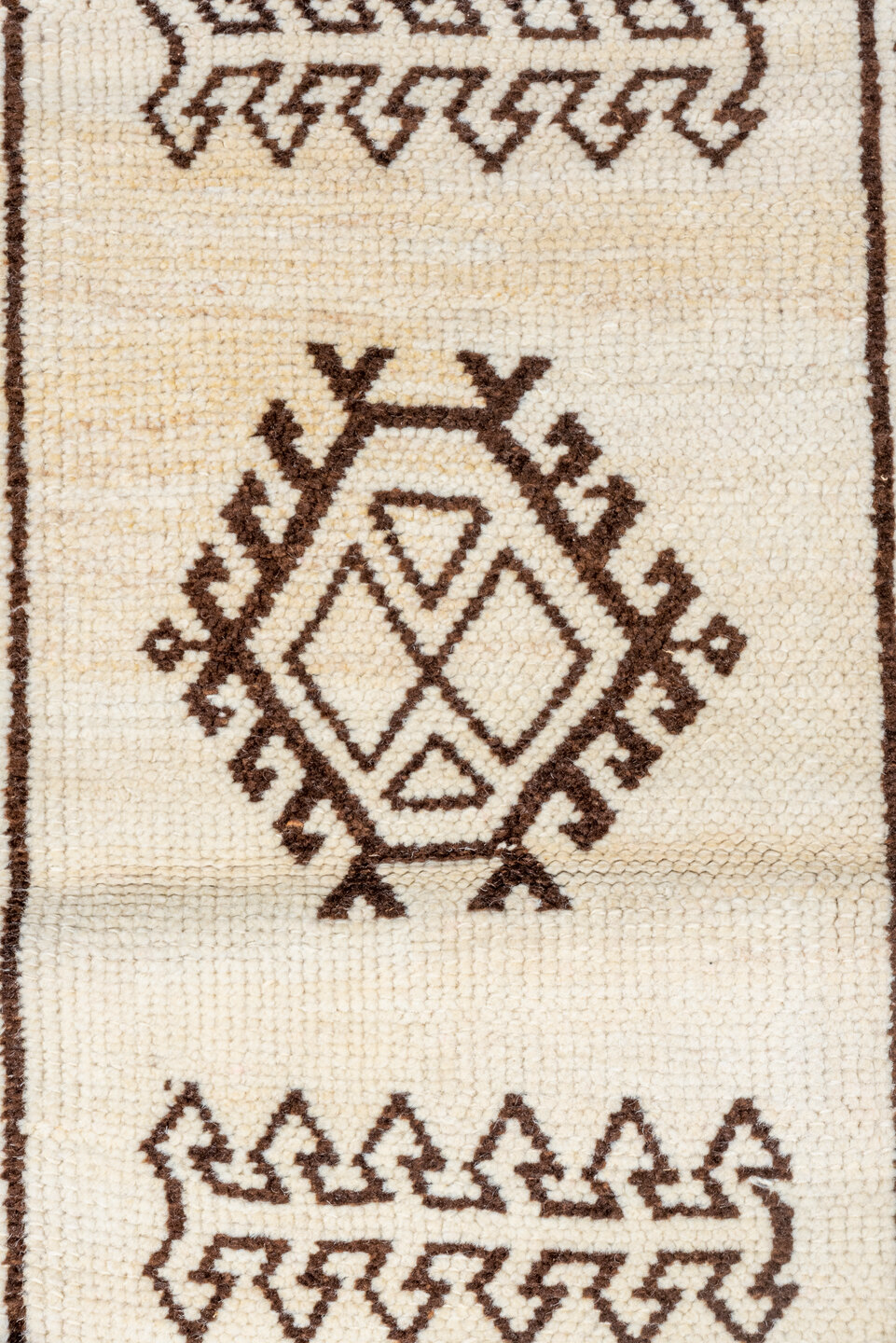 2' x 9' one-of-a-kind handmade vintage Kars runner rug. Color palette: brown, off-white, light gray, gray, antiquewhite