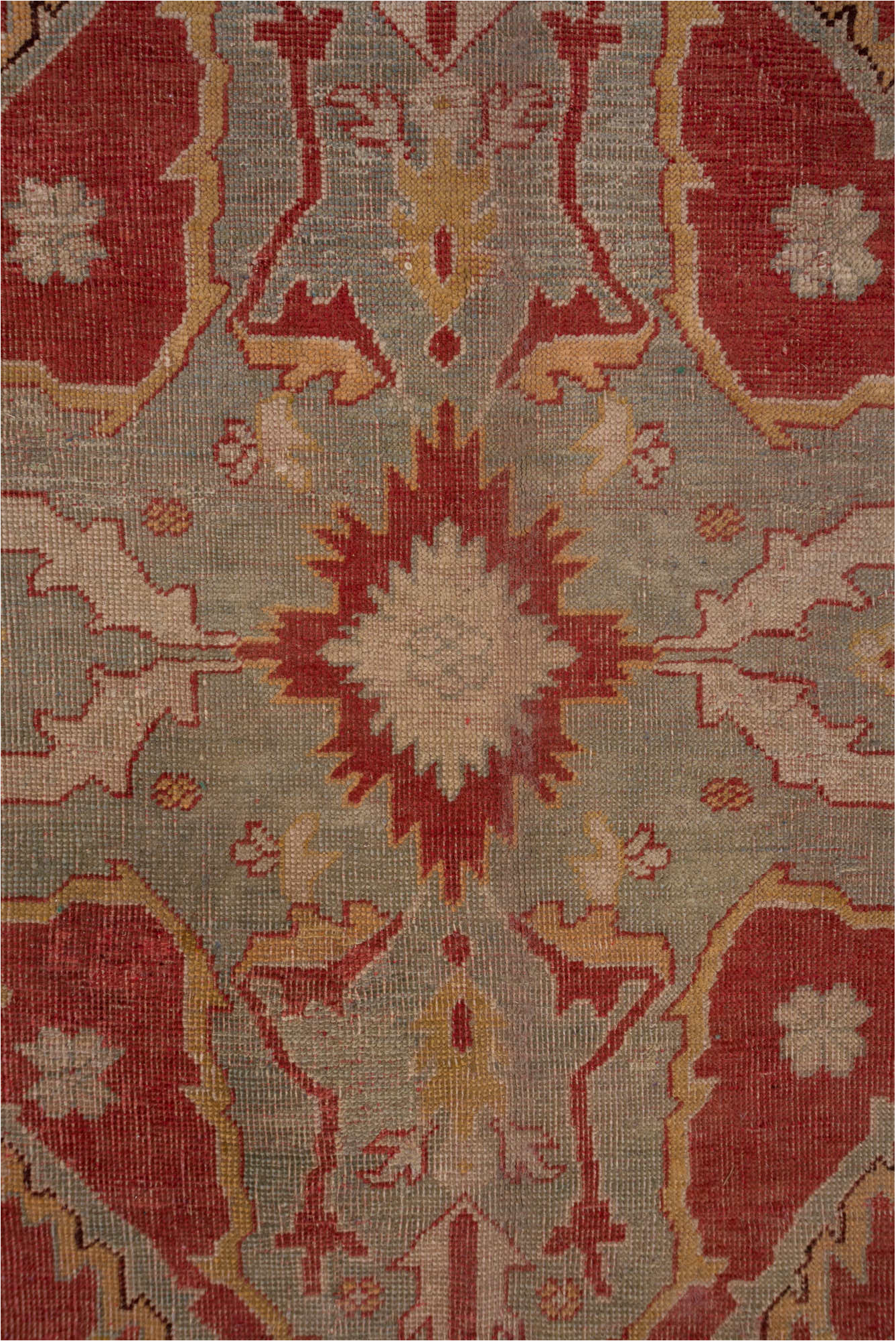 11' x 13' one-of-a-kind handmade vintage Oushak rug. Color palette: brown, orange, pink, red, redwood