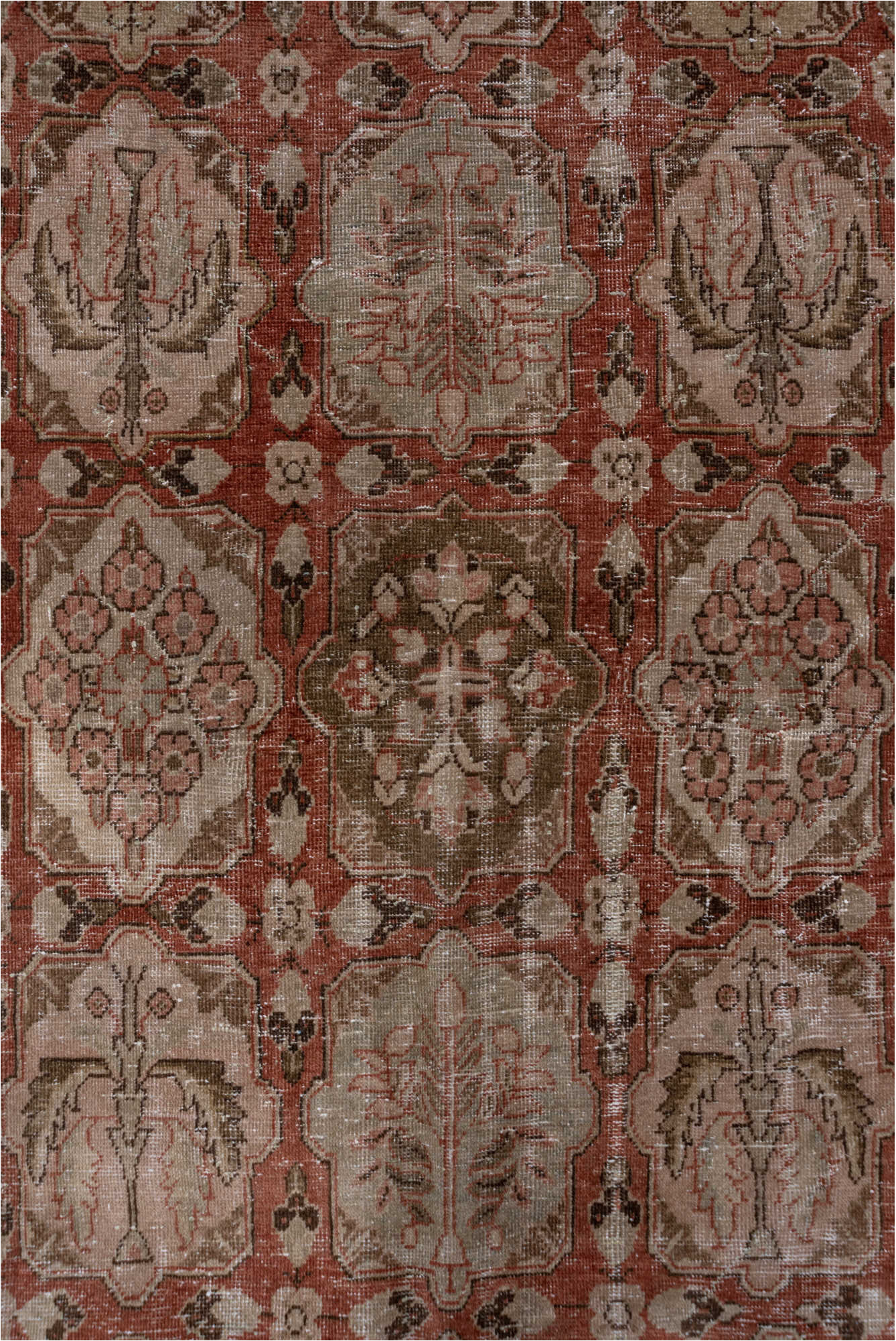 6' x 10' one-of-a-kind handmade vintage Tabriz large size rug. Color palette: brown, gainsboro, gray, light gray, off-white