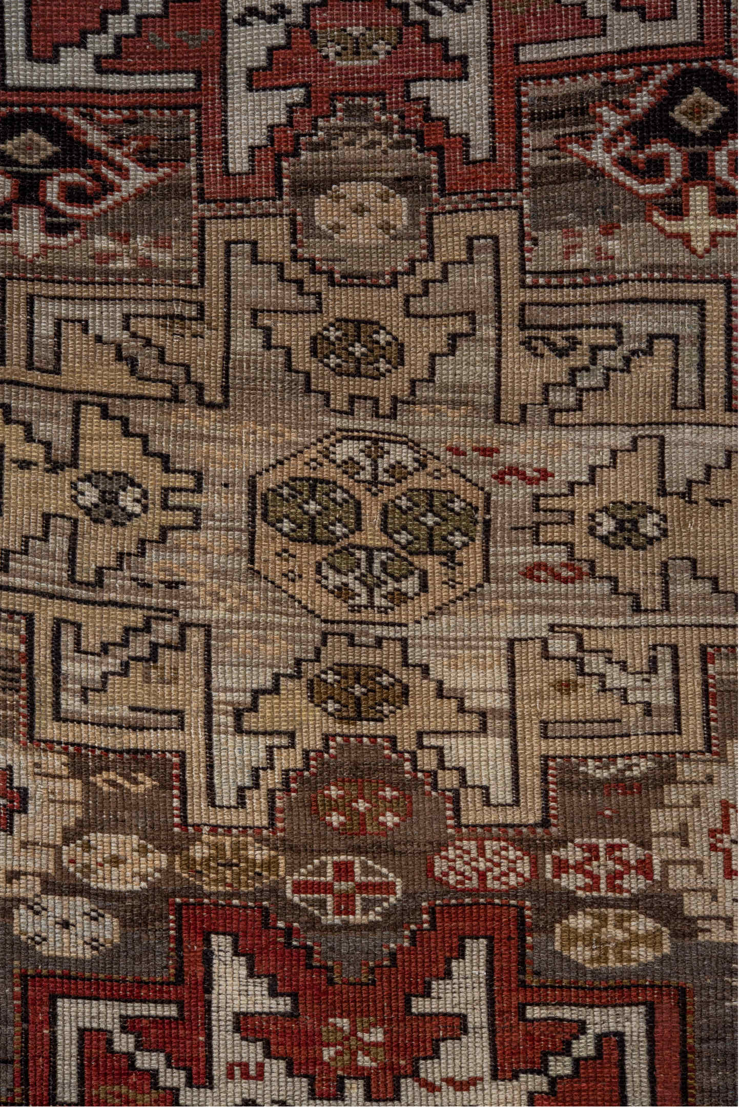 3' x 4' one-of-a-kind handmade vintage Shirvan small size rug. Color palette: brown, gray, black, pink