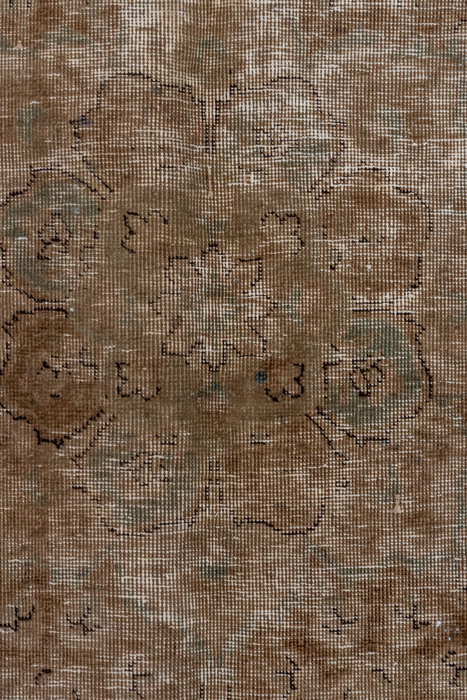 6' x 9' one-of-a-kind handmade vintage Distressed medium size rug. Color palette: pink, brown, gray, light gray, off-white