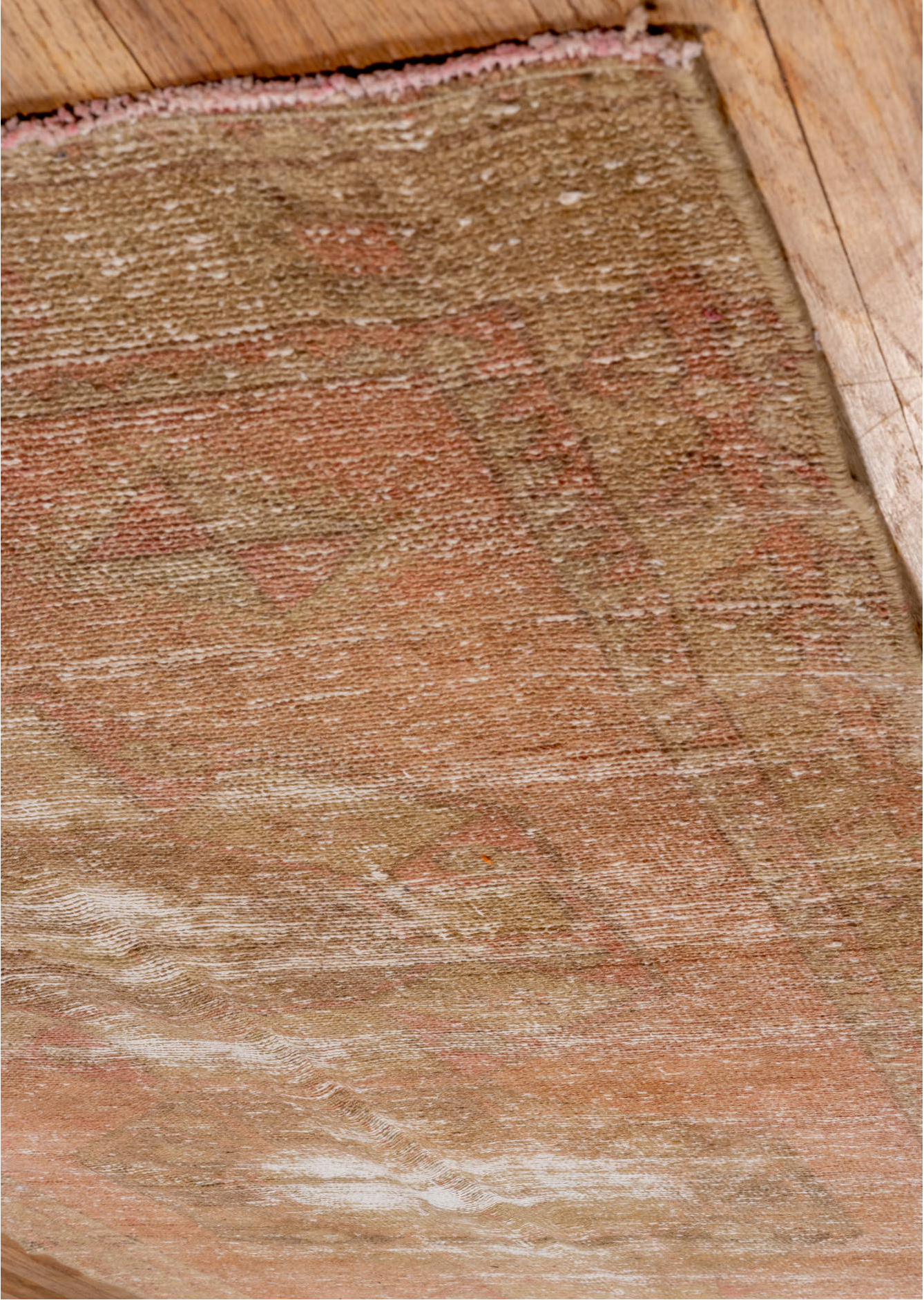 3' x 11' one-of-a-kind handmade vintage Oushak runner rug. Color palette: brown, gray, light gray, off-white, pink, snow