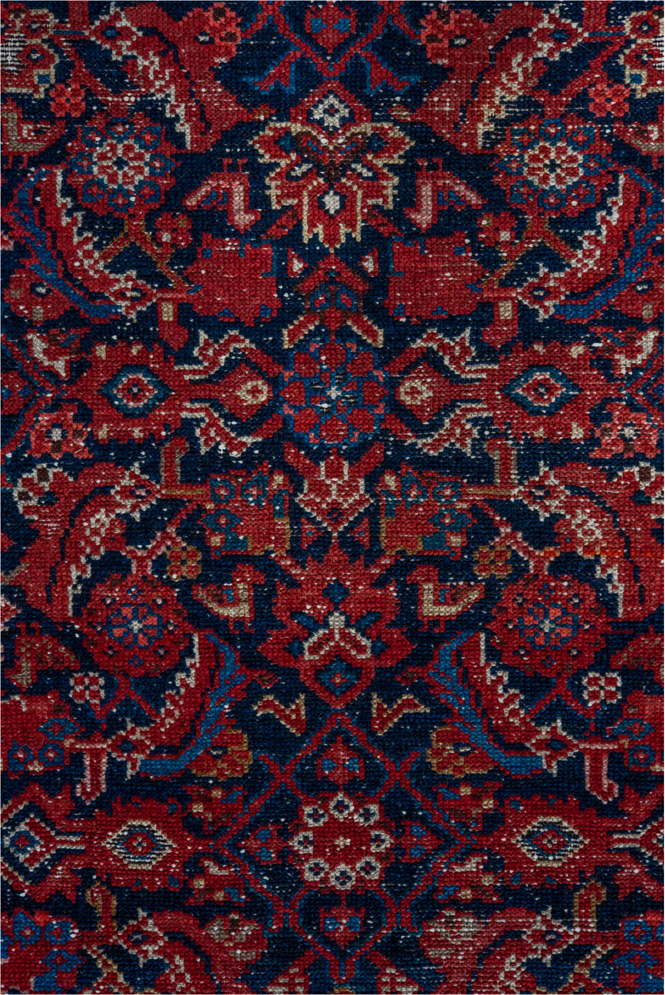 3' x 16' one-of-a-kind handmade vintage Malayer runner rug. Color palette: black, blue, brown, gray, pink, red, redwood