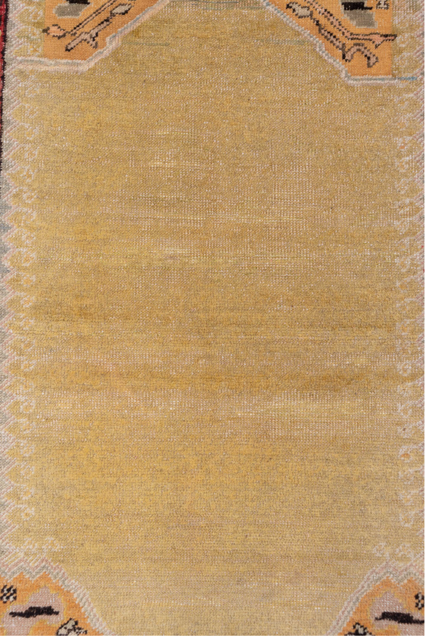 4' x 5' one-of-a-kind handmade vintage Oushak small size rug. Color palette: brown, pink, gray, red