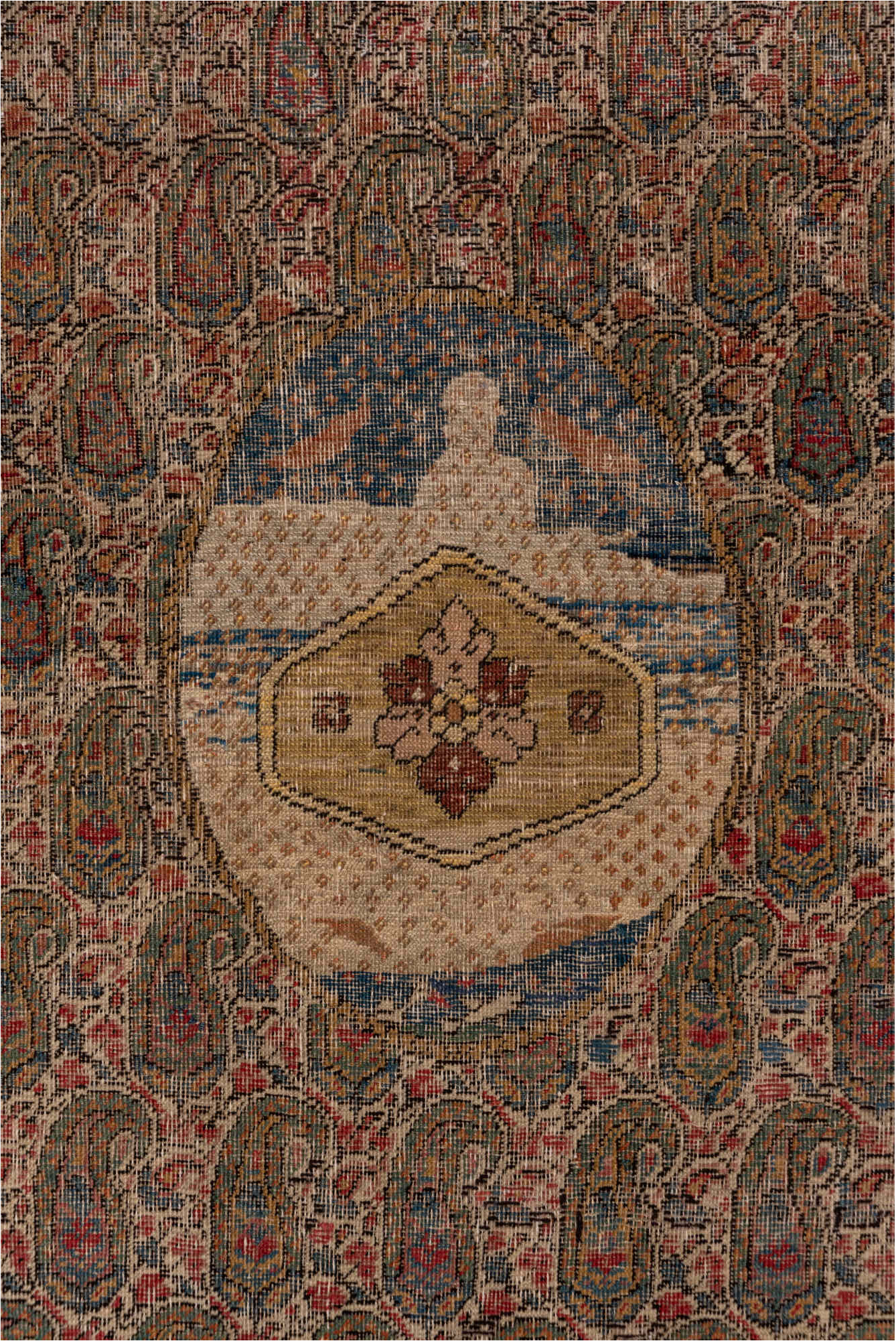 3' x 5' one-of-a-kind handmade vintage Lavar small size rug. Color palette: brown, gray, pink, red