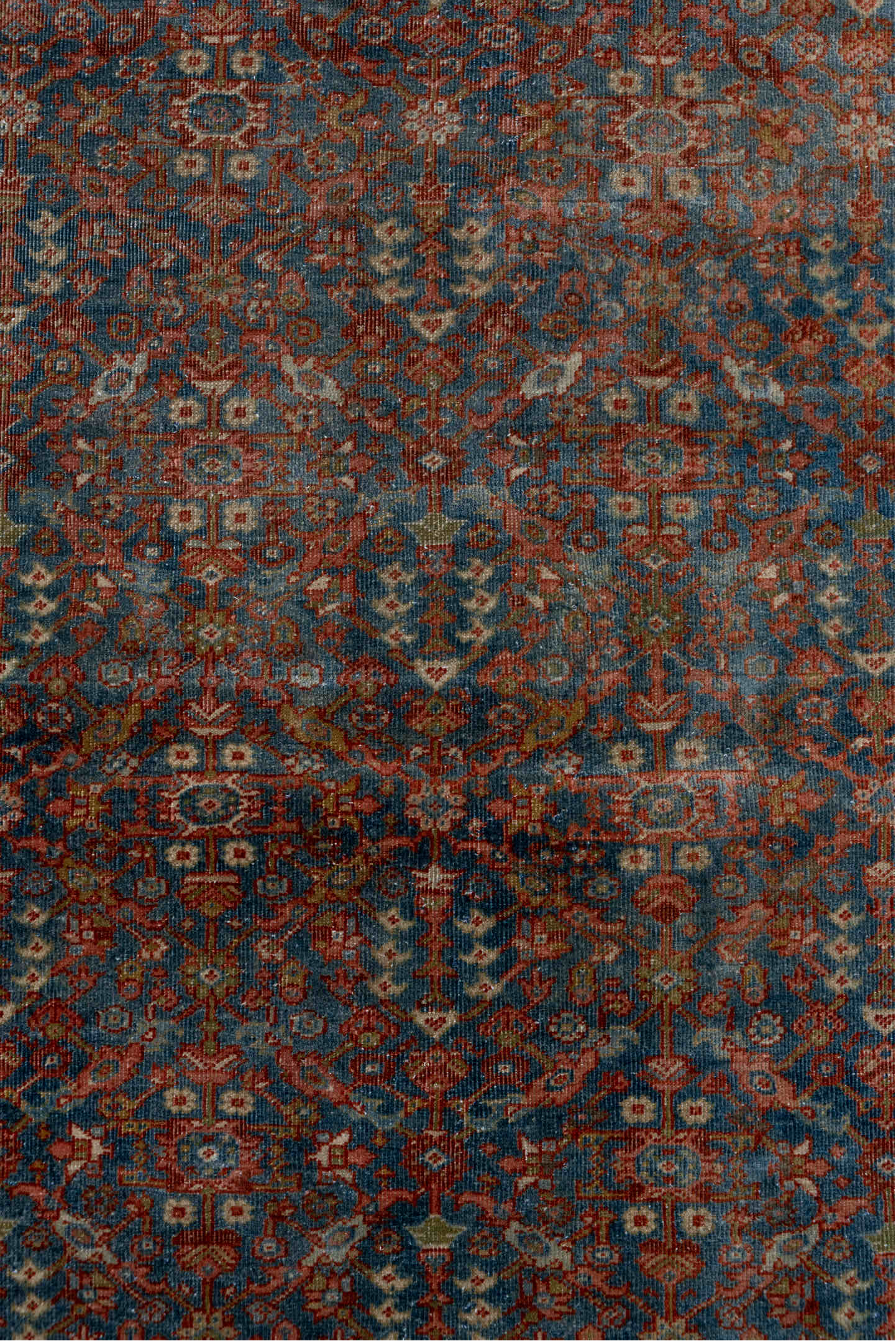 4' x 6' one-of-a-kind handmade vintage Malayer small size rug. Color palette: brown, gray, blue, light gray, pink, off-white