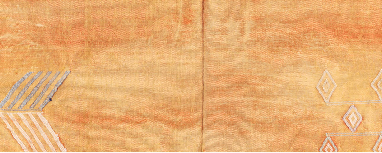 6' x 8' one-of-a-kind handmade vintage Cactus Kilim medium size rug. Color palette: brown, orange, pink, yellow, off-white