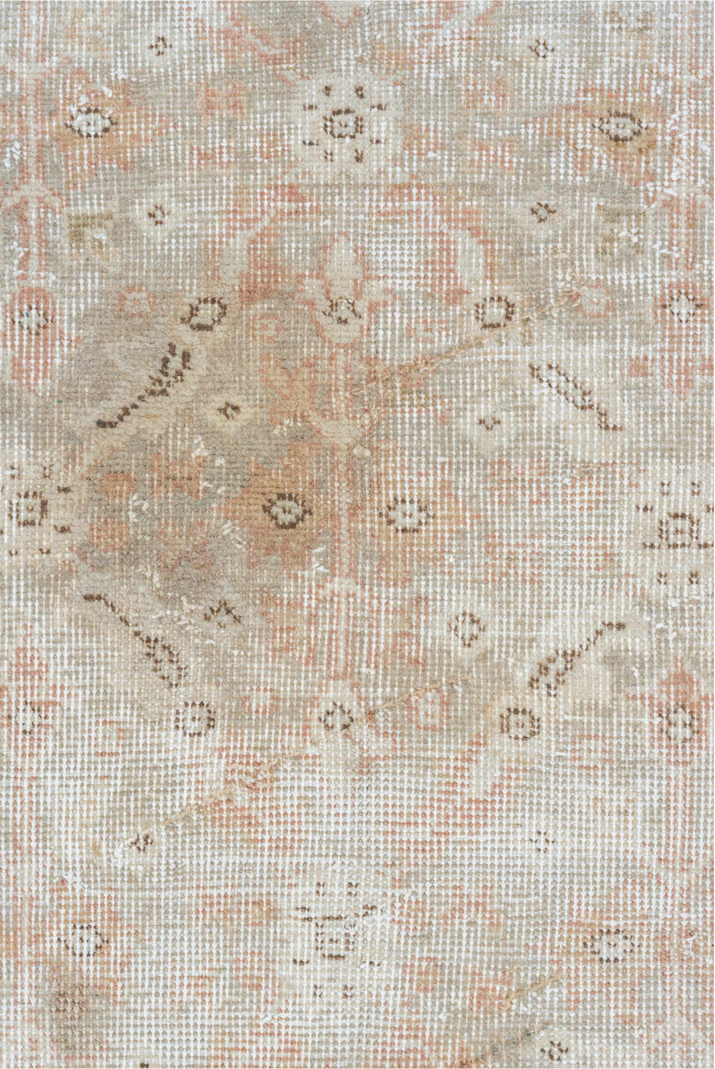 3' x 6' one-of-a-kind handmade vintage Oushak small size rug. Color palette: gray, light gray, off-white, pink, brown