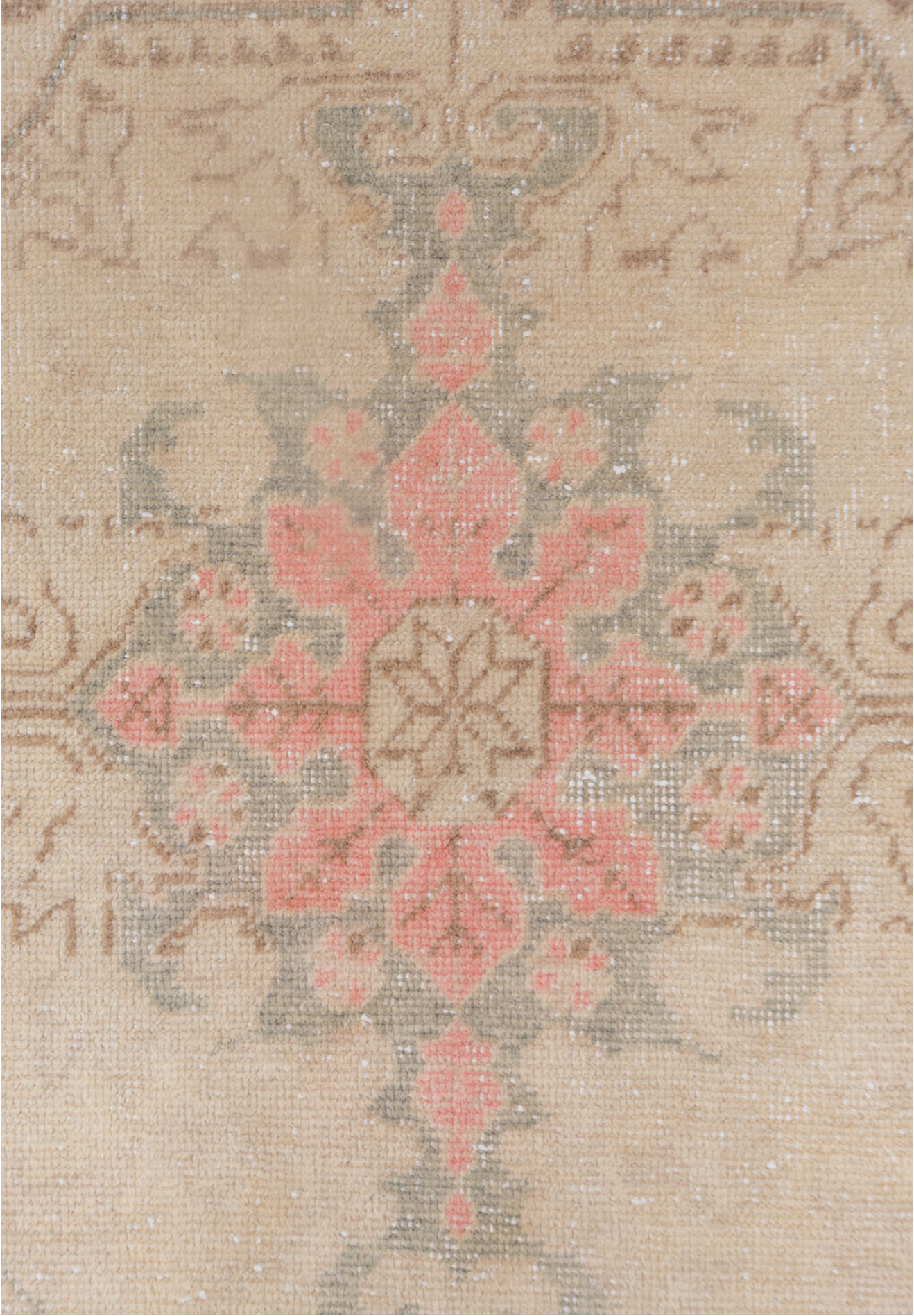 4' x 6' one-of-a-kind handmade vintage Oushak small size rug. Color palette: brown, gray, light gray, off-white, orange