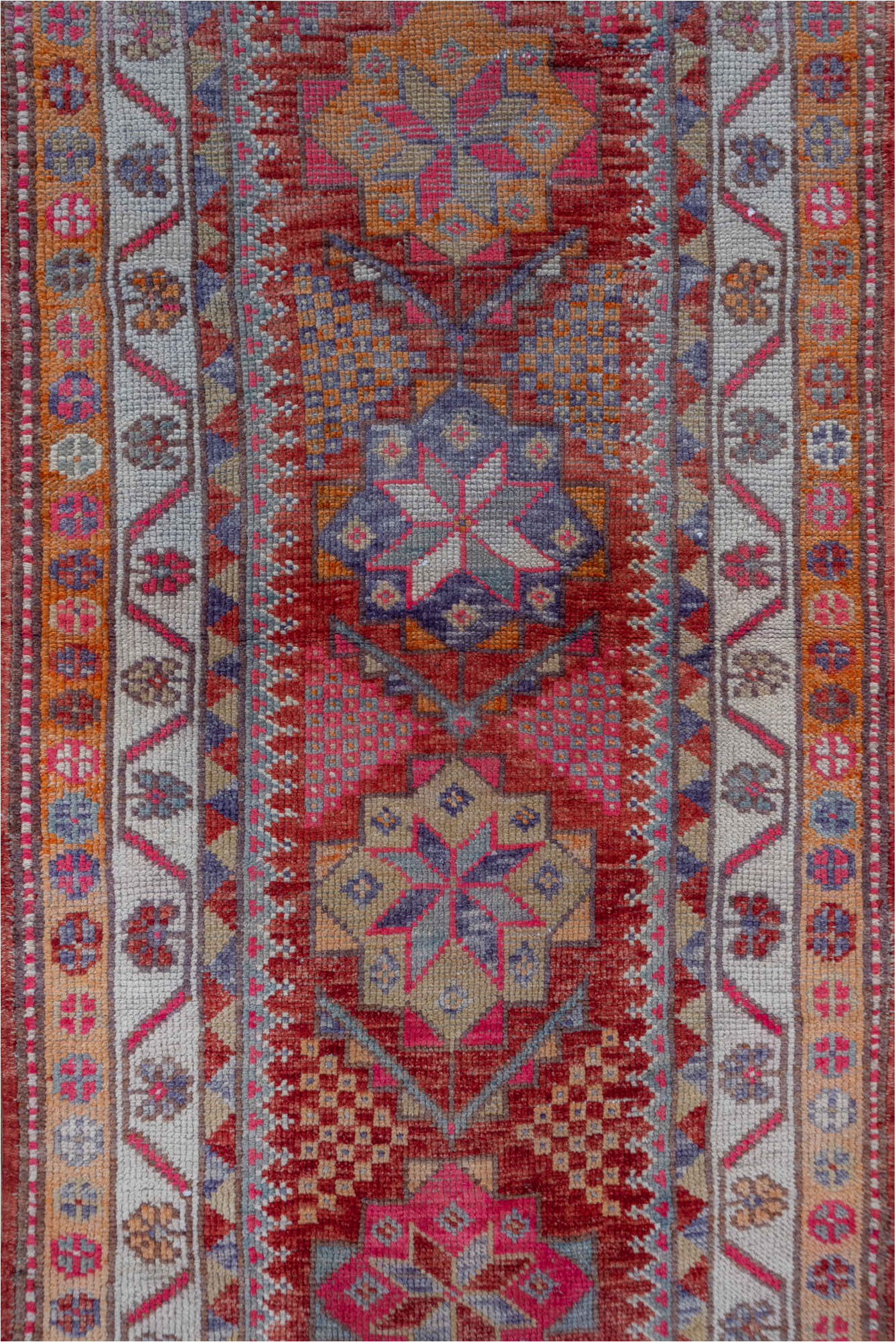 2' x 11' one-of-a-kind handmade vintage Oushak runner rug. Color palette: brown, dark salmon, gray, indian red, light gray