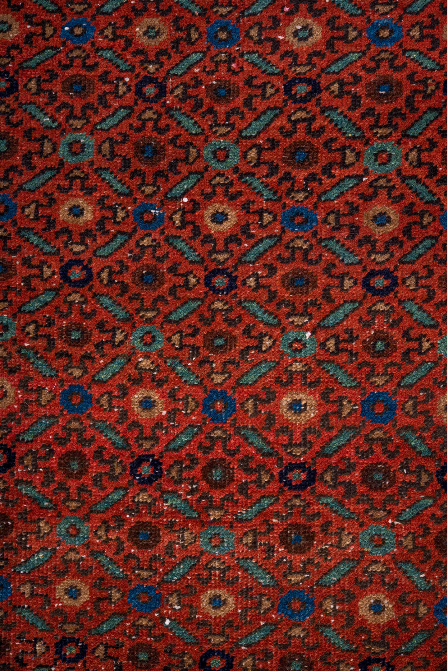 2' x 17' one-of-a-kind handmade vintage Heriz runner rug. Color palette: blue, gray, pink, brown, off-white, white, snow